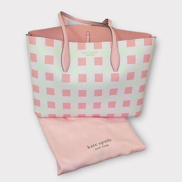 Kate Spade Pink Bag New York All Day Large Tote, Grapefruit Soda Gingham - Picture 2 of 10